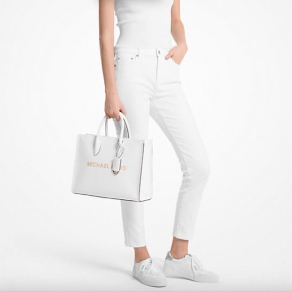 Michael Kors Mirella Medium  Pebble Leather Tote White NWT - Picture 2 of 5